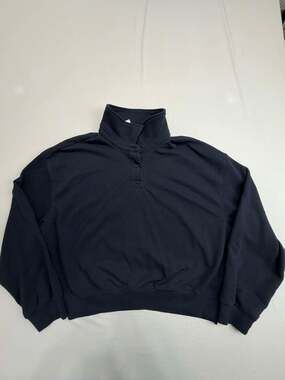 H&M Divided Cropped Half-Snap Mock Neck Sweatshirt in Navy Blue